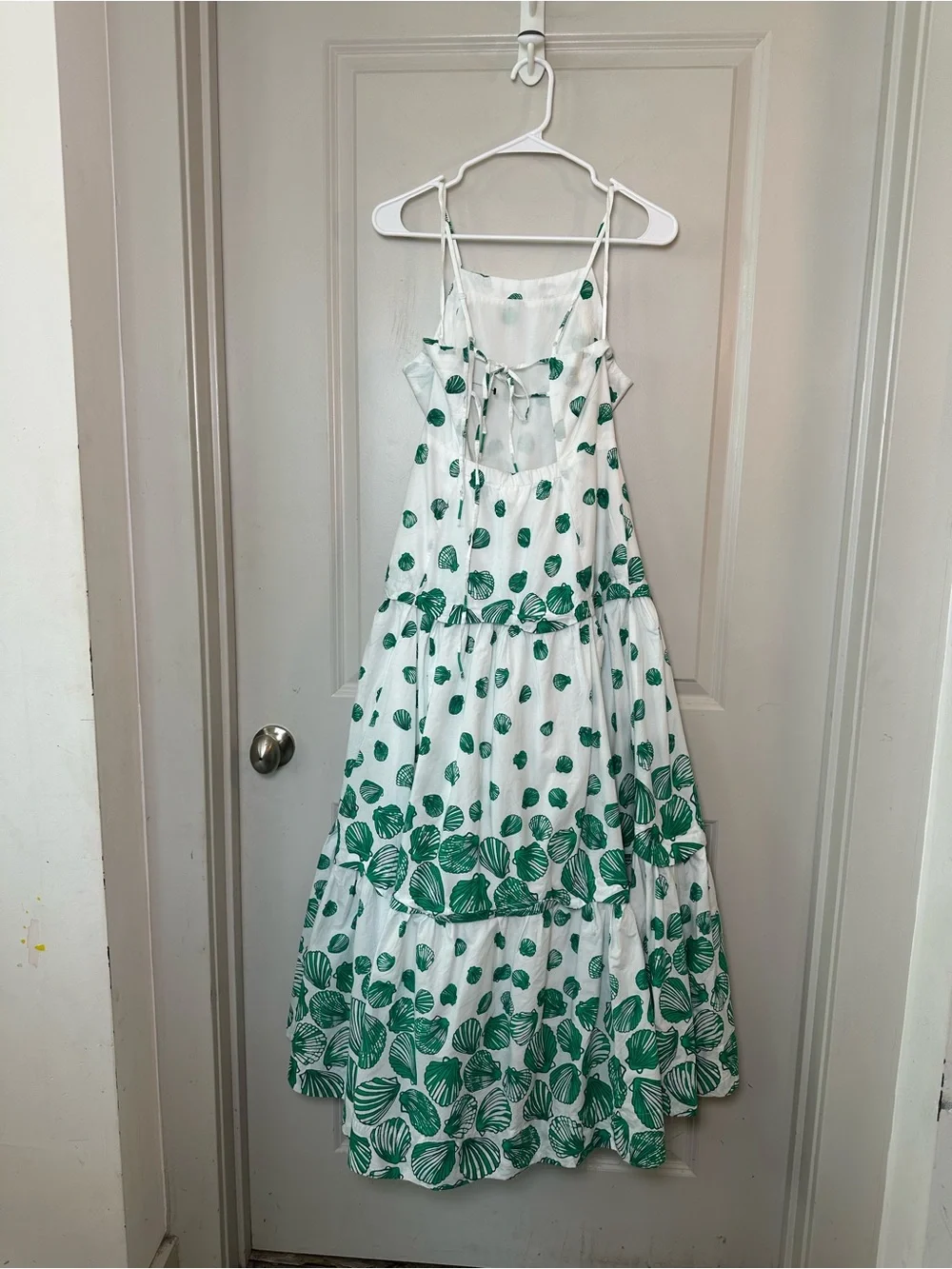Anthropologie Maeve Halter Tiered Cotton Green/ White Seashell Maxi Dress, M